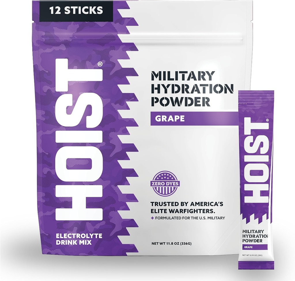 HOIST Electrolyte Drink Mix Powder Sticks – Rask rehydrering, Militær Hydration Formula – Grape (12 Single-Serve Packs)
