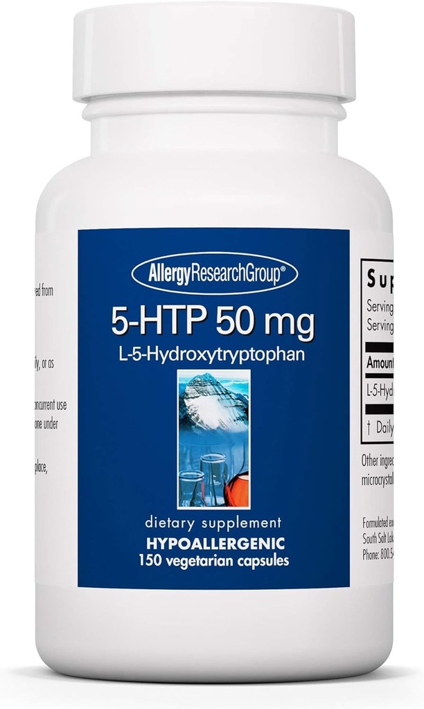 Allergy Research Group 5HTP 50 מ"ג תוסף - Serotonin for Men & Women, Sleep Support, L-5-Hydroxytryptophan, Pure, Vegetarian כמוסות - 150 הרוזן הרוזן