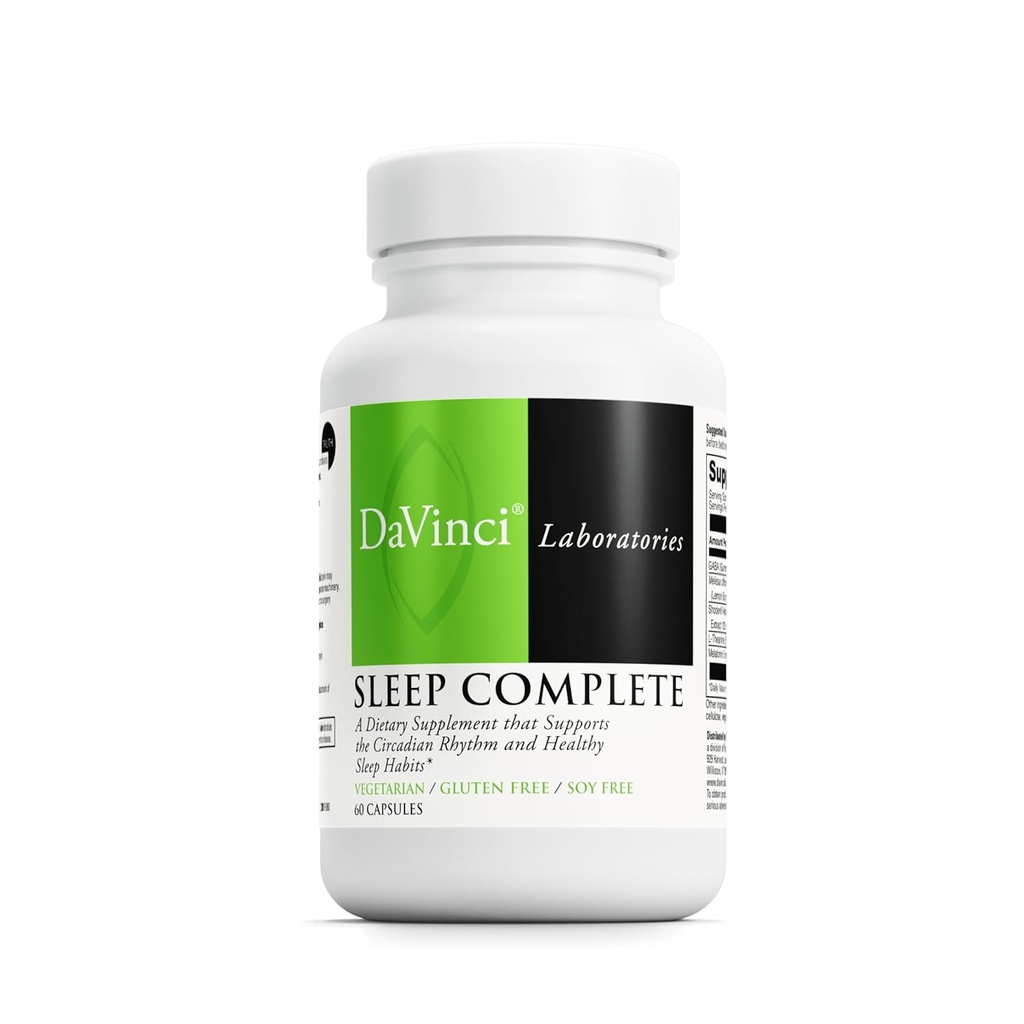 DAVINCI Labs Sleep Complete - Dietní dodatek k podpoře zdraví spánkové návyky, relaxace a spánku * - s melatonin, Lemon, Ashwagandha a L-Theanine - gluten- Free - 60 Vegetariánské kapsle