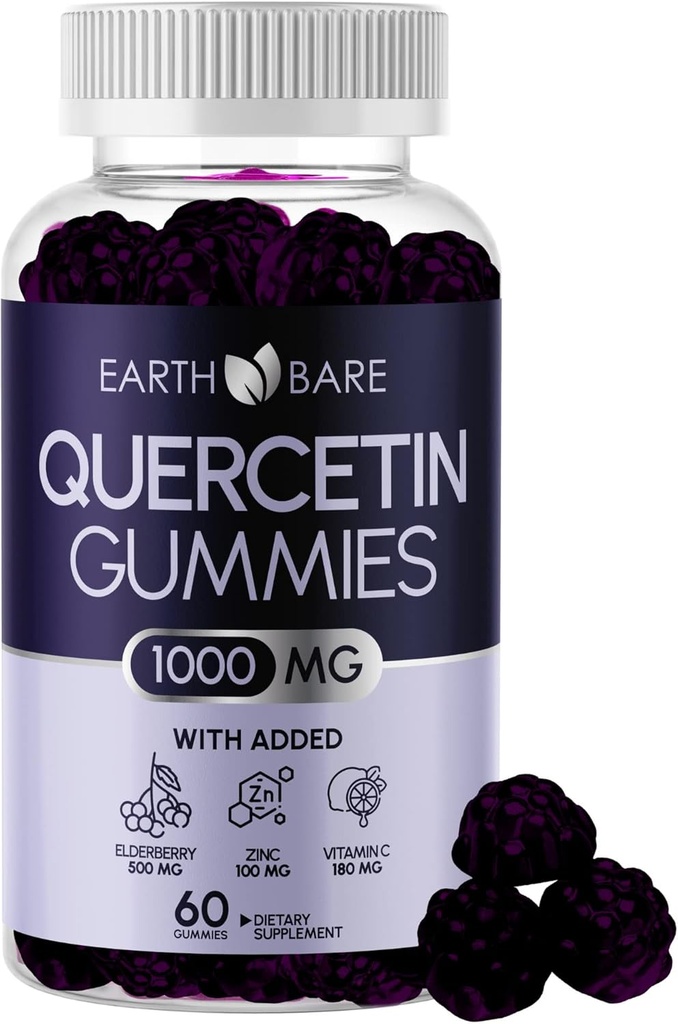 Quercetin Gummies com Elderberry, Zinco & Vitamina C – Suplemento de suporte imunológico – Antioxidante & Bem-Estar Sazonal – Vegan, Não-GMO, Natural sabor Berry – 60 Gummies