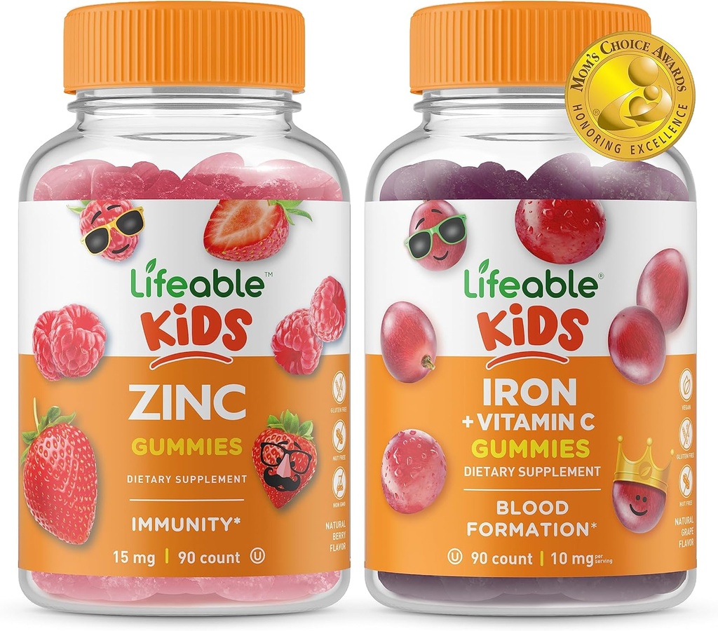 Lifeable çinko Kids + Iron & Vitamin C Kids, Gummies Sche - Great Tasting, Vitamin Supplement, Gluten Free, GMO Free, Chewable Gummy