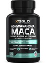 Ashwagandha 5,000mg + Maca Root Black, Red, Yellow 4,000mg, Rhodiola & L-Theanine: 30:1 Extract Ashwagandha Capsules, 20:1 Extract Maca Root Capsules - Supplement for Men and Women