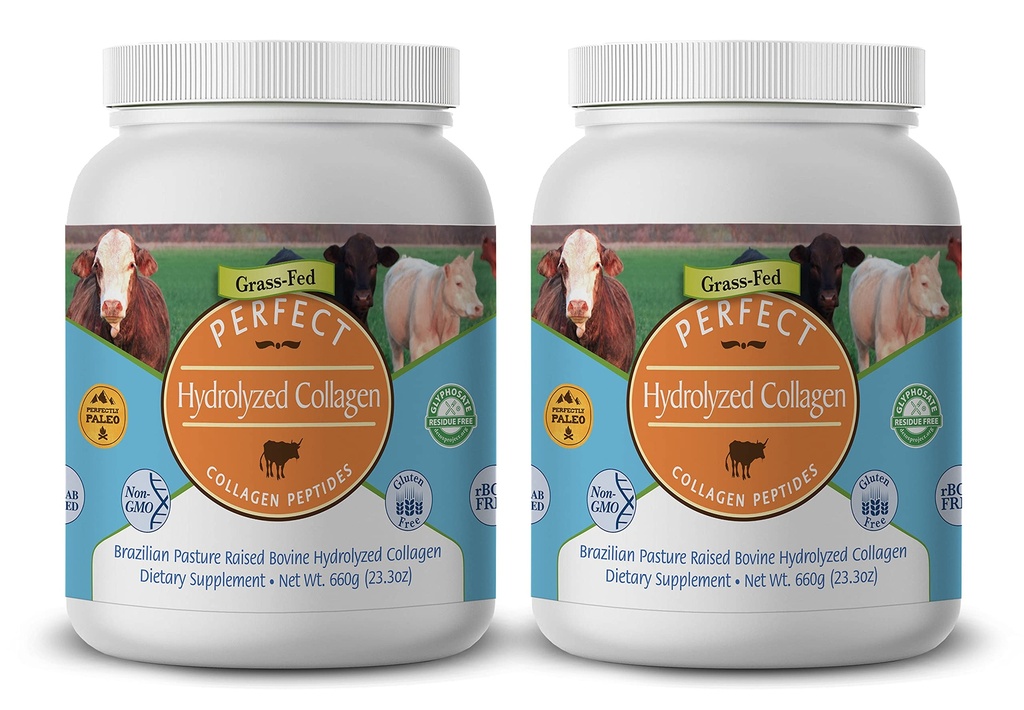 Perfect Supplements – Perfect Hydrolyzed Collagen Powder – 660g – All Natural Collagen - Brazilian Pasture Raised - Promotes Healthy Skin – 2 Pack