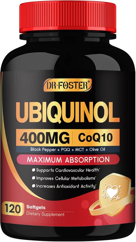 DRFOSTER Coq10 400mg 软胶Ubiquinol - Co Q 10 补充 Coenzyme q10 Cq10 400mg + 维生素E,PQQ,用于心脏健康的黑椒,120个计数