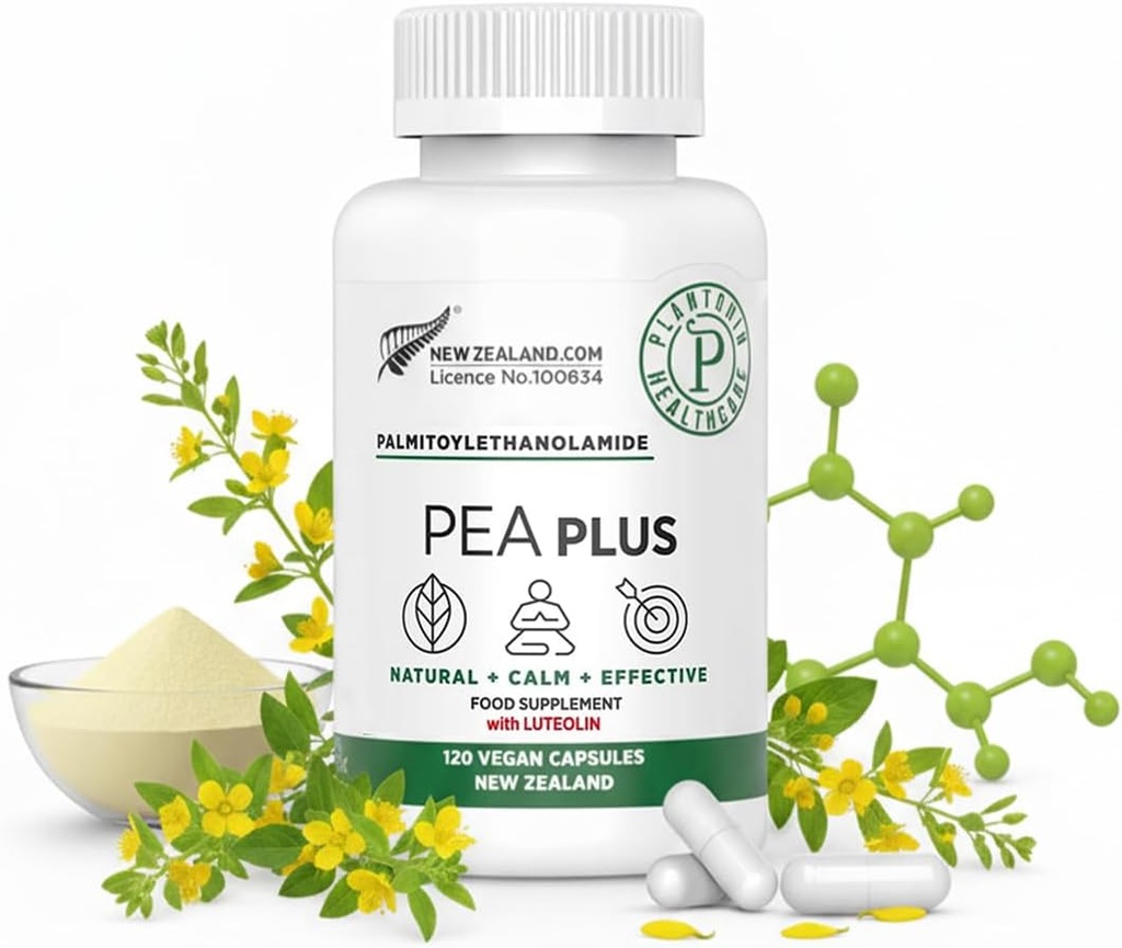 New Zealand - Palmitoylethanolamid 600mg + Luteolin - Mikroniseret Pea Kosttilskud - 120 Veganske kapsler