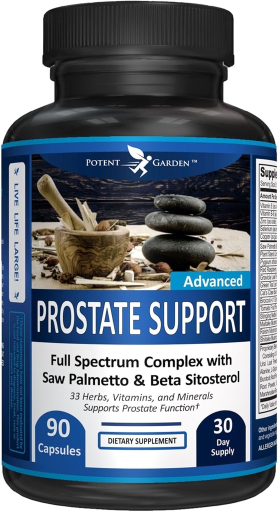 Potent Garden Prostate-k 33 Herbs onartzen ditu Beta Sitosterol, Pygeum eta Saw Palmetto gizonentzako Prostate Health Supplements, 90 Caps