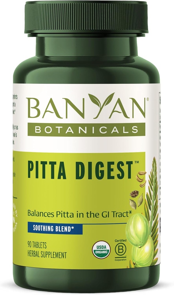 Banyan Botanicals Pitta Digest – 유기 소화 보충 – Soothing & Calming Digestion Aid는 편안한 포스트 메달 경험을 지원 * – 90 정제 – 비 GMO 지속 가능한 Sourced Vegan