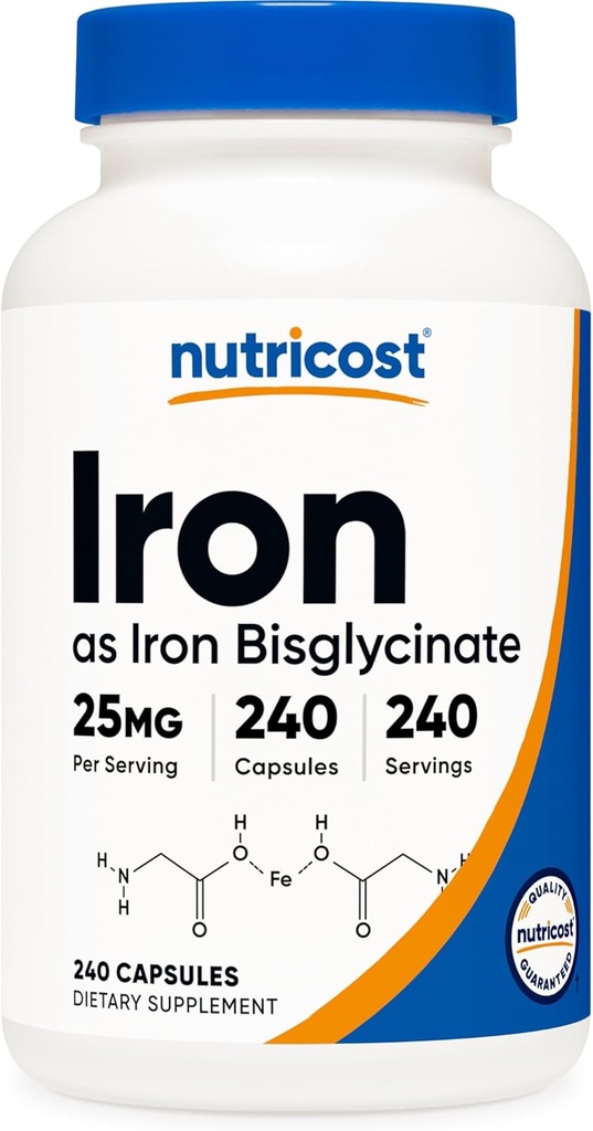 Nutricost Iron Bisglycinate Supplement (25 mg) 240 kapslar - från Ferrous Bisglycinate Chelate - Non-GMO & Gluten-Free