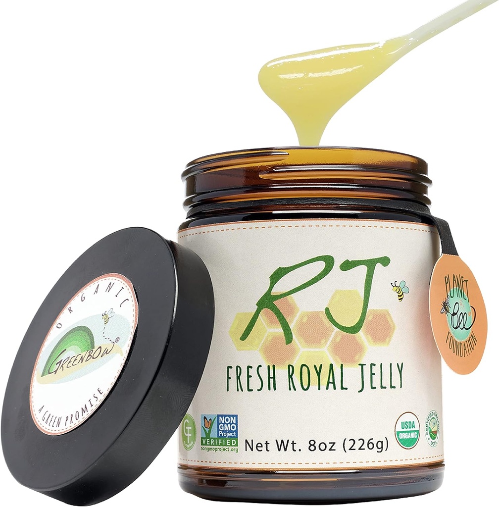 Greenbow Organic Fresh Royal Jelly - 100% USDA Certified Organic, Non-GMO, Halal, Pure, Gluten Free - En av de mest Nutrition Packad - (226g)