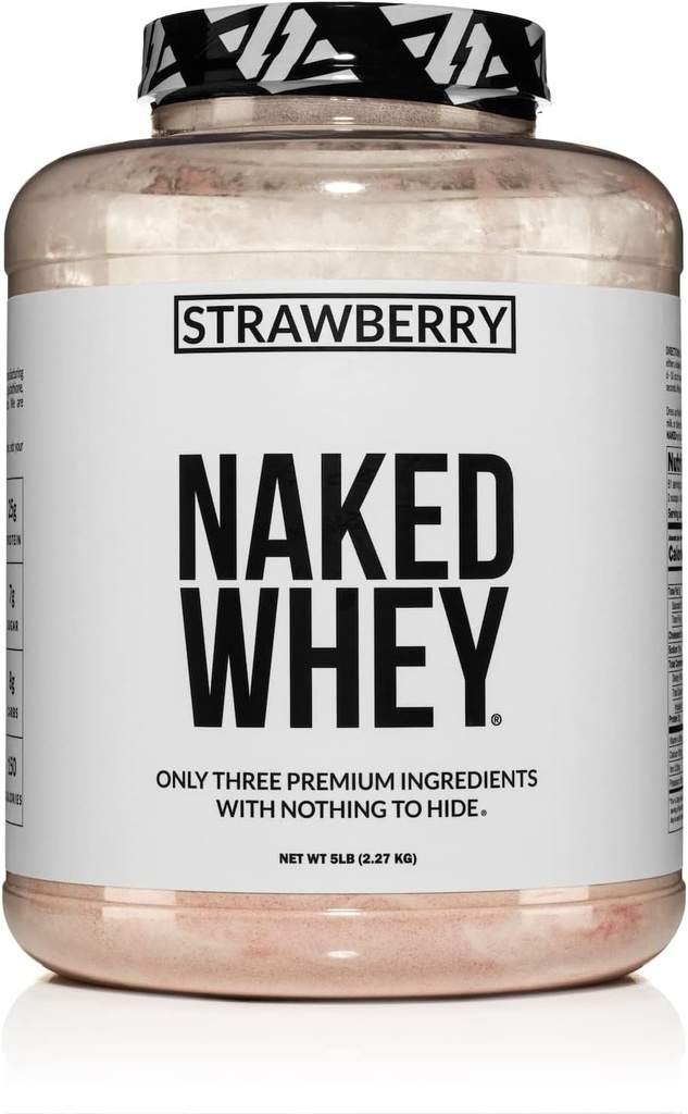 NAKED Strawberry Whey Protein - 모든 천연 잔디 Fed Whey Protein Powder + 건조 딸기 + 코코넛 설탕 - 5lb 벌크, GMO-Free, Soy Free, 글루텐 무료. 아이 근육 성장 및 회복 - 61 서빙