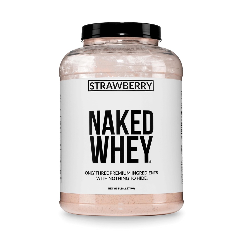NAKED Strawberry Whey Protein - All Natural Grass Fed Whey Protein Powder + Dried Strawberries + Coconut Sugar- 5lb Bulk, GMO-Free, Soy Free, Gluten Free. Aid Muscle Growth & Recovery - 61 Servings