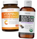 Bundle of Black Seed Oil Liquid & Vitamin C - Immune Fusion Booster Pack - Organic Black Seed Oil Liquid (8fl oz) Premium Cold-Pressed Nigella Sativa & Vitamin C Immune Support (Non-GMO)(60 Capsules)