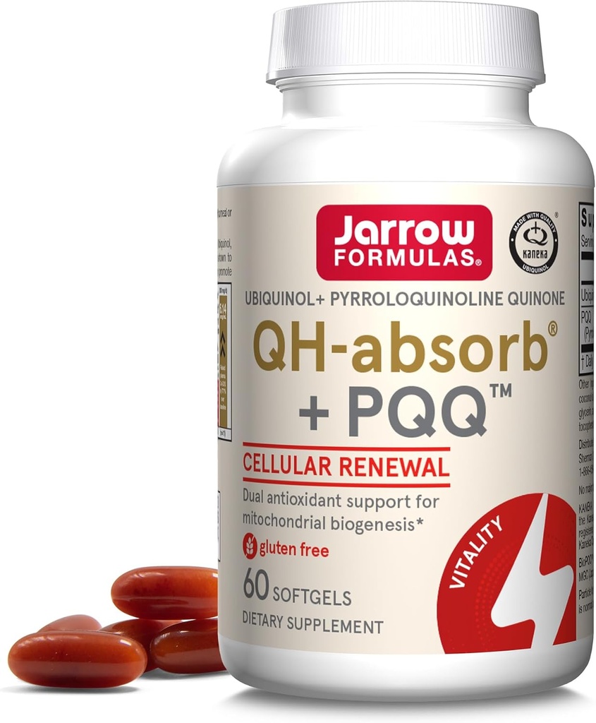 Jarrow Formules QH-Absorb + PQQ - 60 Softgels - Ondersteunt Mitochondriale Biogenese, Energieproductie & Cardiovasculaire Gezondheid - Tot 60 porties