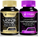 WELLNESS LABSRX Lions Mane Supplement Capsules with Nattokinase Capsules | Bundle
