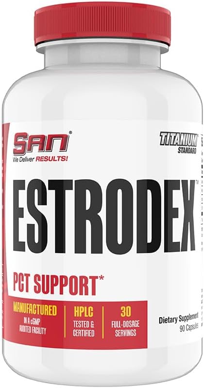 Estrodex de SAN - Estrogen Blocker & Aromatase Inhibitor - Balance hormonal masculino & Fitness Booster Supplement - Indole-3-Carbinol, Plus CDG & Nettle Root for Mens Health - Gluten-Free - 90 cápsulas.