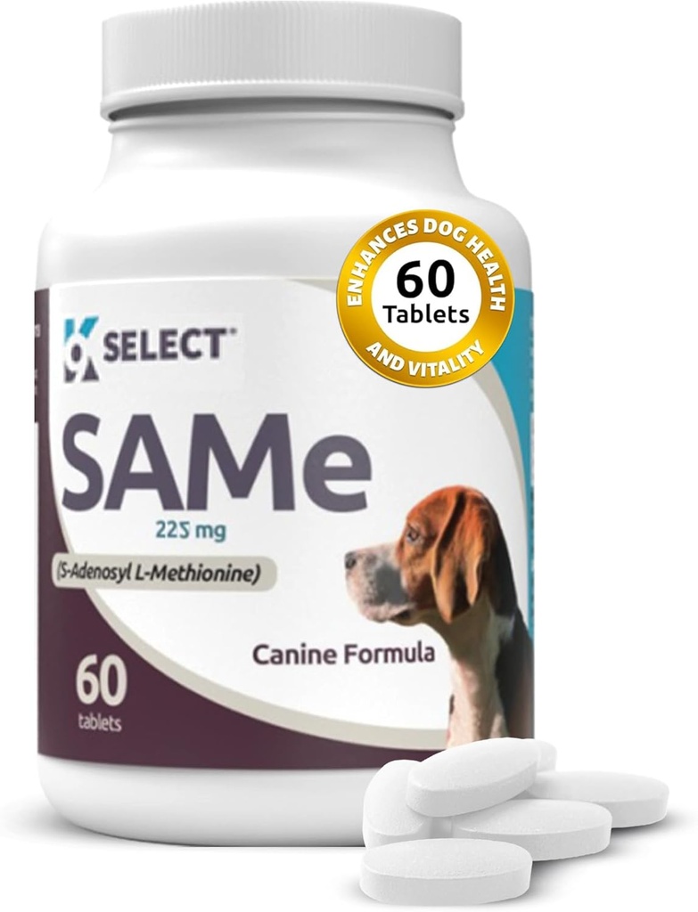 K9 Köpekler için SAM-e'yi seçin: 225 mg, 60 Tablet Aktif S-Adenosyl-L-Methionine Liver Supplement - Cognitive and Joint Health Nutrition for Medium and Large Dogs - Same Dog Liver Beslenme