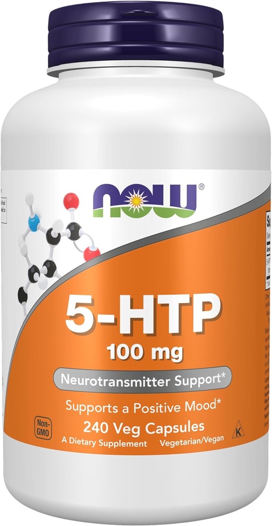 NOW Foods Supplements, 5-HTP (5-hidroksitriptofan) 100 mg, Neurotransmiter Support*, 240 Veg kapsule