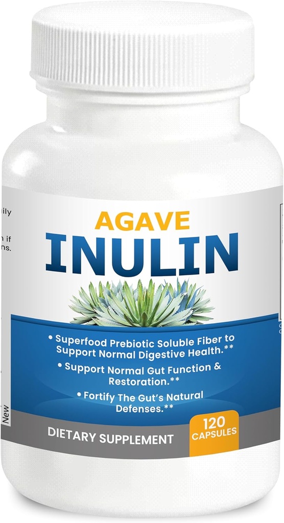 Agave Inulin Capsules Digestive Support Soluble Fiber Prebiyotik Agave Inulin 120 Ct.
