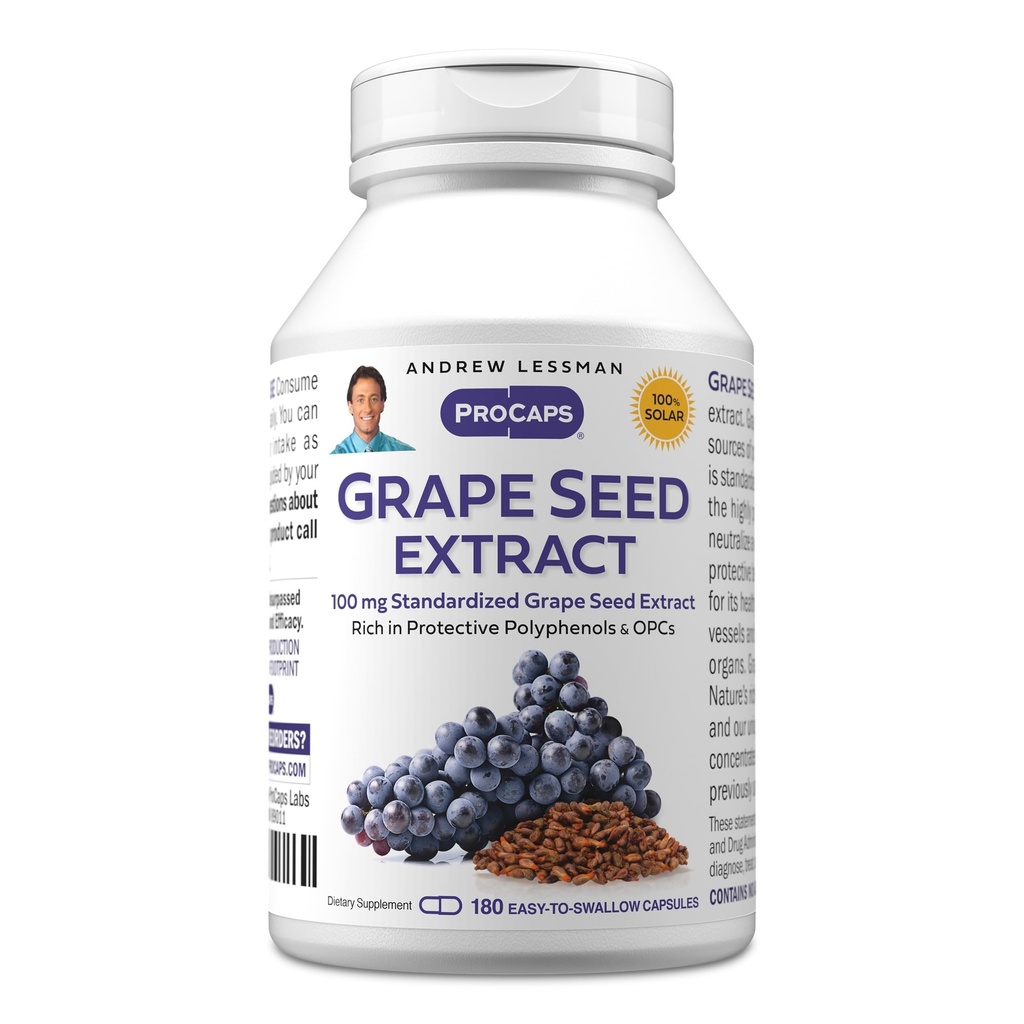 ANDREW LESSMAN Grape Seed Extract 180 Capsules - 100 mg Standardized Extract, Anti-oxidant, Neutralizes Damaging Free Radicals, Supports Healthy Circulation. Rich in Protective Polyphenols