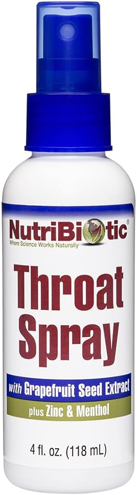 NutriBiotic - Tratu-ihintza GSErekin, 4 Fl. Oz | Gentle eta Soothing Sore Throat euskarria Grapefruit Seed Extract, Zinc & Menthol-ekin | Alcohol Free & NonMedicated