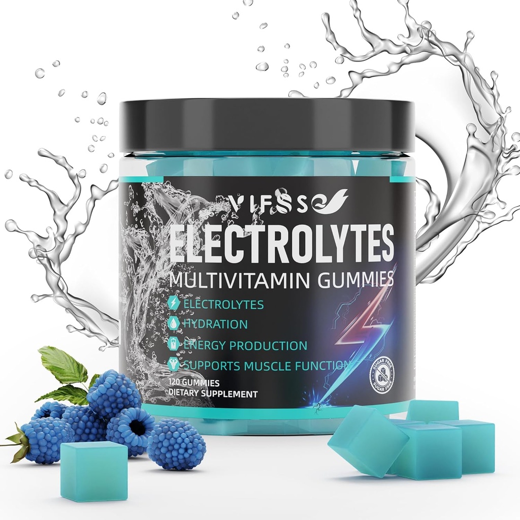 Elektrolytes Gummies No Sugar, 120 Chewable Electrolyte Gummies with 6 Electrolytes for Runners and Endurance Sports, Renoing Blue Raspberry, Hydration Electrolyte Chews, 1 Pack