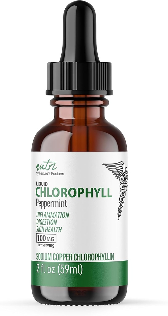 Fusiones de la naturaleza Nutri Liquid Chlorophyll Peppermint 100mg - Desodorante interno " Detoxifier - Liquid Drops - 2 fl oz (59 Servings, 100mg por Serving) - Clorofila Liquida