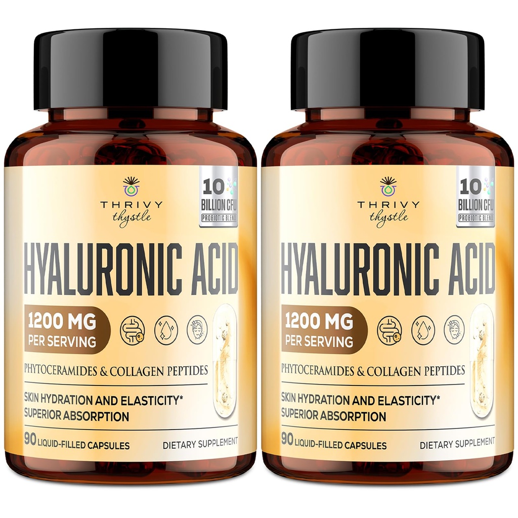 19-in-1 Hyaluronic Acid Capsules - Hylunaric Acid 1200 mg, with Collagen Peptides, Vitamin C, Phytoceramides - for Skin, Eyes, Gastrointestinal, Bones Support (2 Pack)