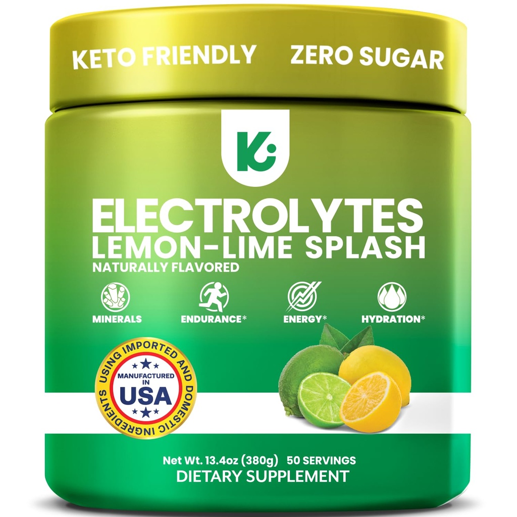 Keppi Electrolytes Powder – Lemon Lime Flavor 50 Servings – No Sugar Hydration Supplement with Potassium, Magnesium, Sodium – Keto, Vegan, Fasting-Friendly, Zero Calorie Electrolyte Drink