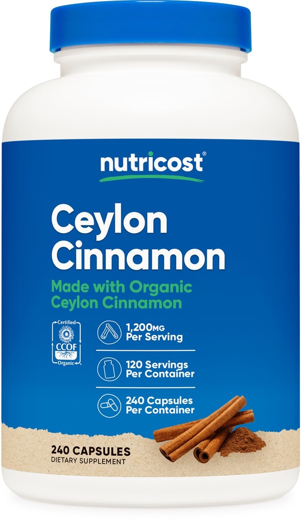 Nutricost Ceylon Cinnamon Capsules (240 Capsules) 1200mg per Serving - Gluten-Free