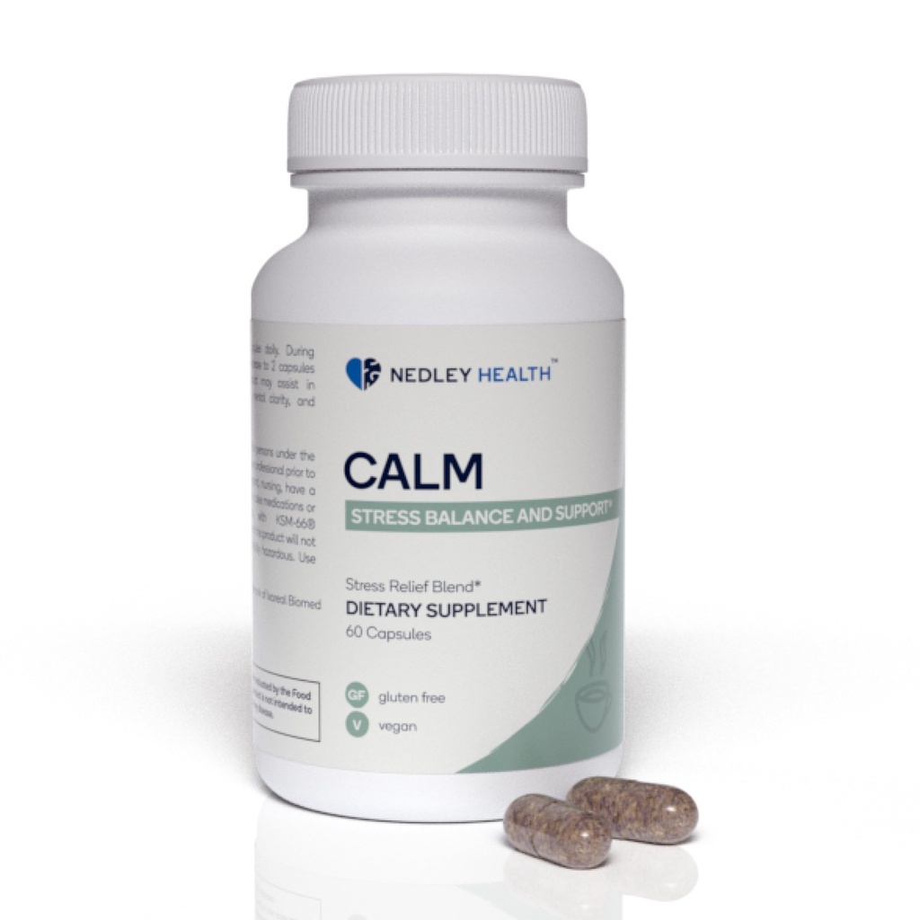 Calm - Natural Stress Relief & Mood Support Supplement - Ashwagandha, Lemon Balm, L-Theanine - 60 Vegan Capsules (Calm)