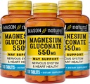 Mason Natural Magnesium Gluconate 550 мг, 300 дней для нормального здорового сердца и поддержки нервной системы, 100 таблеток (упаковка 3)