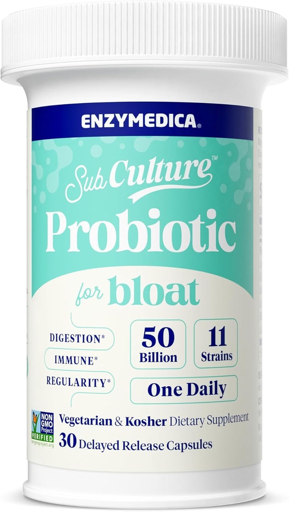 Enzymedica SubCulture Probiotics for Gas & Bloating, 50 מיליארד CFU, תמיכה בריאות Immune & Digestive, סדירות ו Gut פלורה, 30 Count