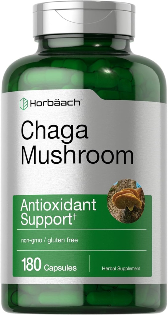Horbäach Chaga Mushroom קפסולות | 180 | Non-GMO &ten Glu תוסף חינם