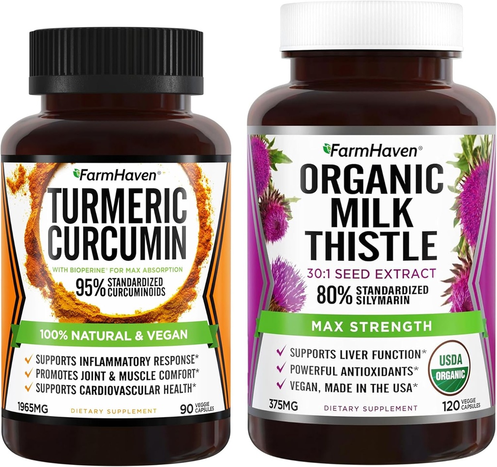FarmHaven Milk Thistle 120 Capsules and Termeric Curcumin 90 Capsules