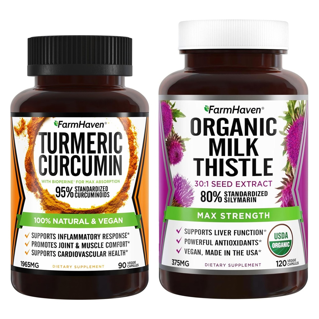 FarmHaven Milk Thistle 120 Capsules and Turmeric Curcumin 90 Capsules