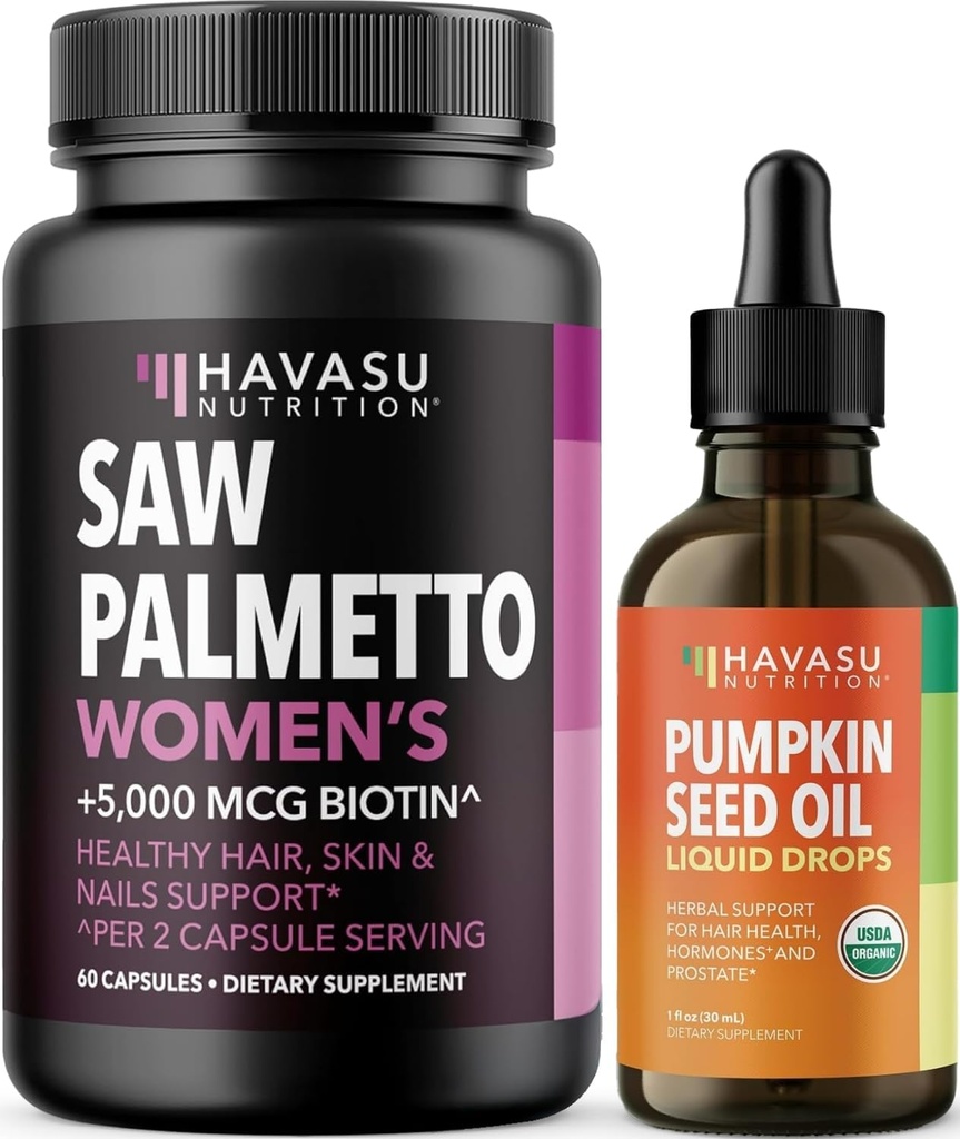 HAVASU NUTRITION USDA Organic Seed Seed Oil Drops (60 Servings) & Saw Palmetto pentru Femei Hair Complex (30 Servings)