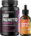 HAVASU NUTRITION USDA Organic Pumpkin Seed Oil Drops (60 portioner) och Saw Palmetto för kvinnor hårkomplex (30 portioner)