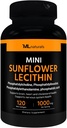 ML Naturals Mini Sunflower Lecithin 1000 mg 120 Softgels, lätt att svälja, stöder hjärnhälsa. Icke-GMO, NSF-Certified & CGMP-Compliant