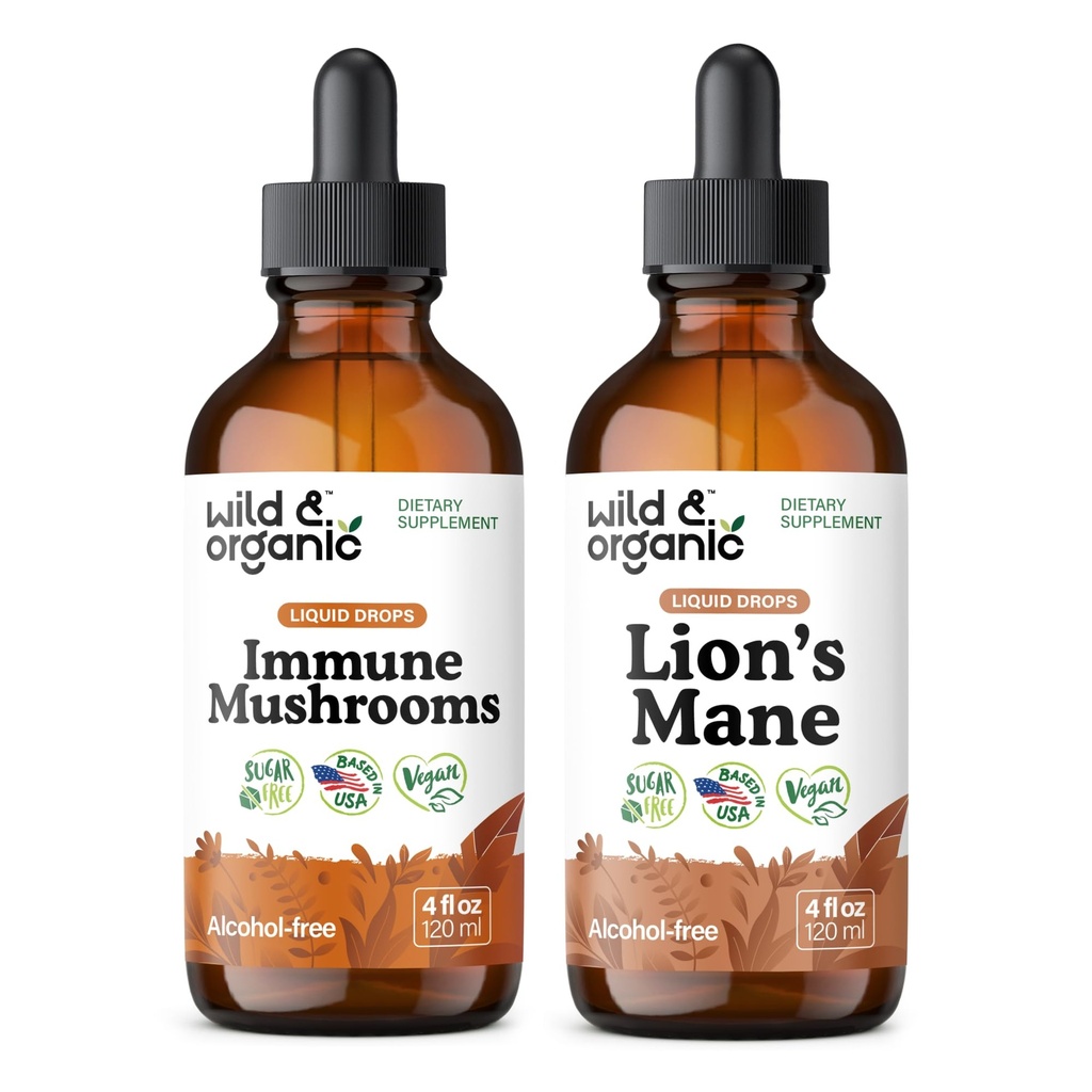 Wild & Organic Immune Mushroom Tincture 4 fl oz & Lion's Mane Tincture 4 fl oz