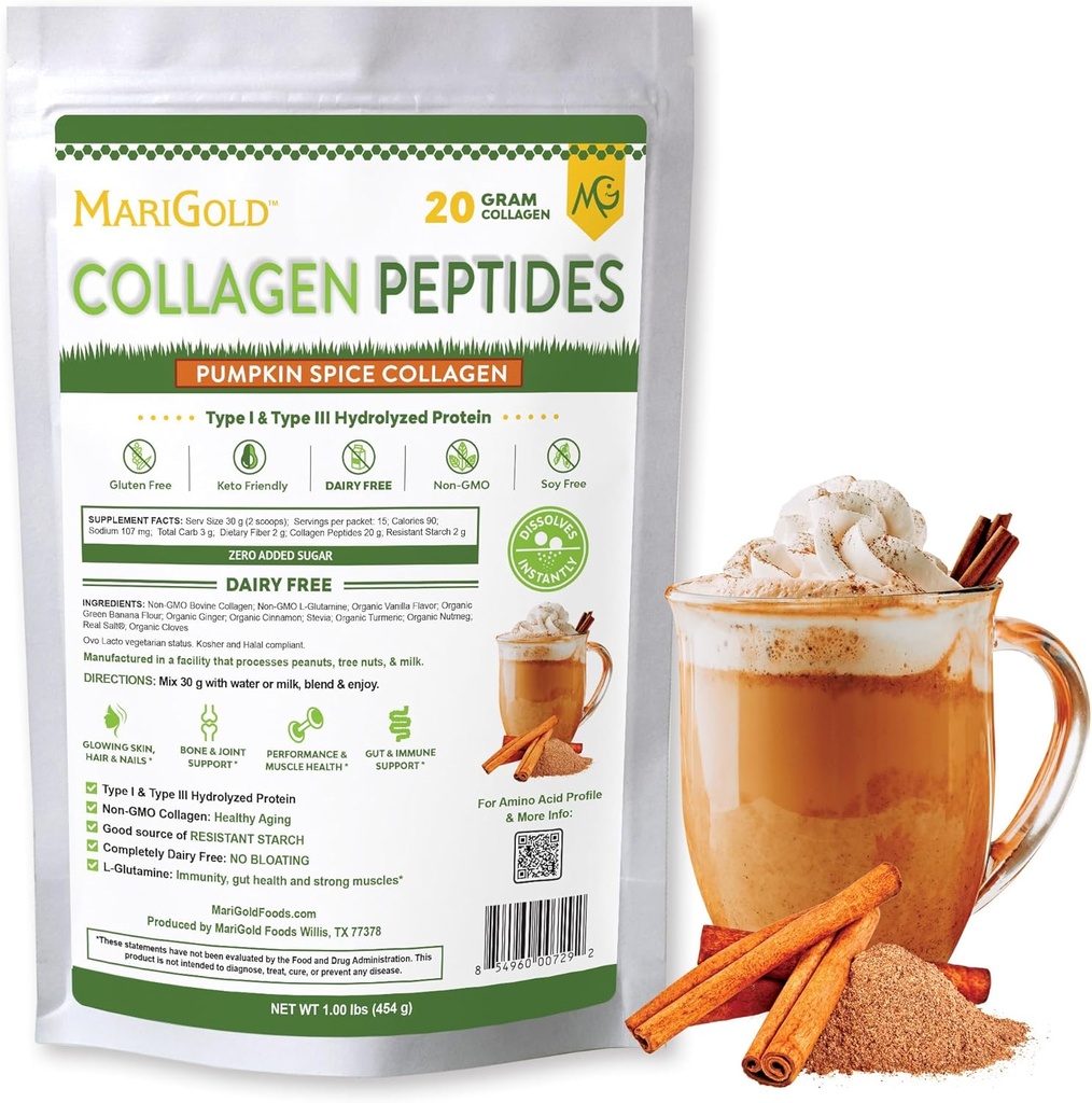 MariGold Grabs amb instal·lació d'idida Peptidos Powder Spike Spice 1LB - 100% Pur, tipus I & III Bovine Hydrolyzen, No-GMO, Hormon Free, Soluten Free, Dary Free, Keto-Aply