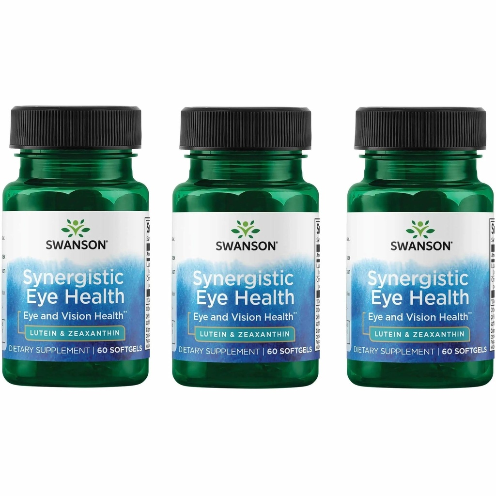 Swanson Lutein & Zeaxanthin Synergistic Eye Health Vision Retina Macula Supplement (Lutein 20 mg & OmniXan Zeaxanthin 2 mg) 60 Softgels Sgels (3 Pack)