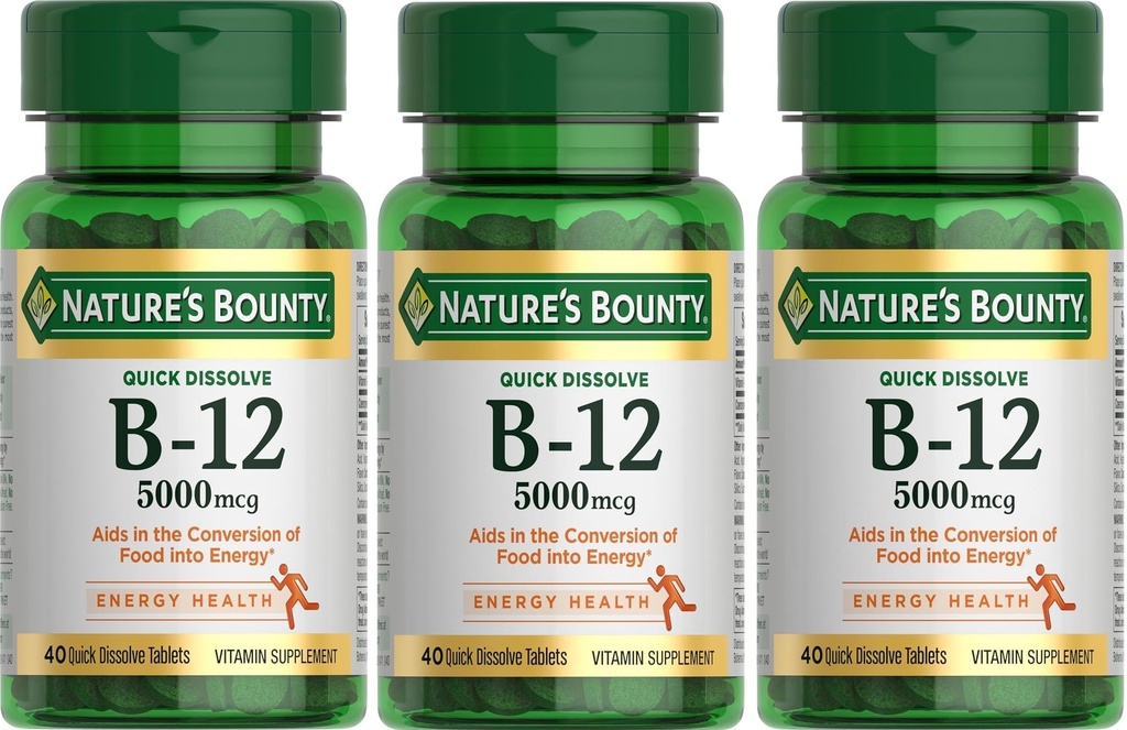 Nature's Bounty Vitamin B-12 5000 mcg, 40 Quick Dissolve Tablets (Pack of 3)
