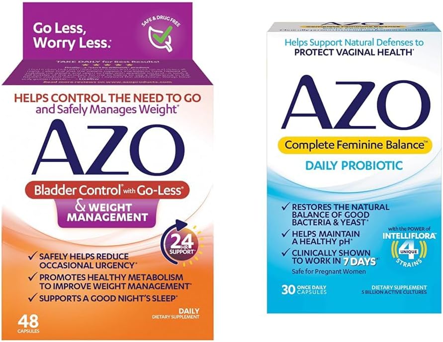AZO Bladder Control Go-Less® & Weight Management Dieta osagarria eta emakumeen eguneroko probiotikoak, klinikoki frogatua babestera
