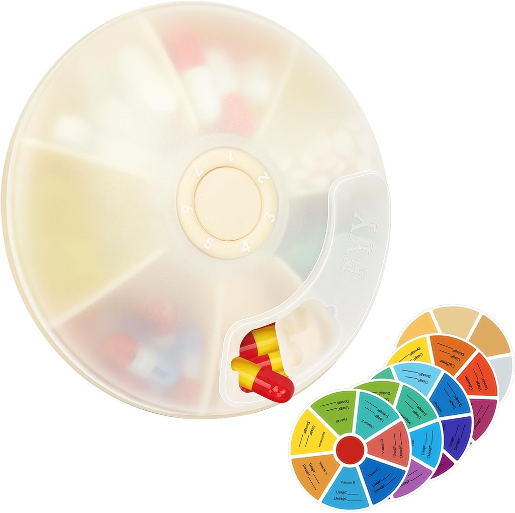 Organitzador de PiyY viatge setmanal - Pixell Pill Resta 7 Rotments Daily Pill Resners Medicals amb etiquetes per a Petroli/Pelies/Splements-Beige minúscula