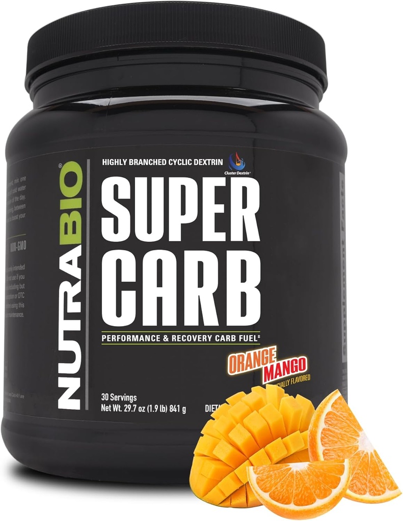 NutraBio Super Carb, Szénhidrát Por a Cluster Dextrin & Electrolytes, Advanced Carb Supplement Powder for Workout Fuel, Performance, and Muscle Recovery, Ciklikus Dextrin, Orange Mango, 30 Sv