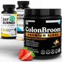 ColonBroom Premium Psyllium Husk Powder, Colon Broom Colon Cleanser Fiber Supplement for Bloating Relief & Gut Health + Day & Night Burner Supplements, Weight Management Pills (60 Servings), 3 Items
