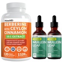 21-in-1 Berberine Supplement with Ceylon Cinnamon Chromium, Bitter Melon and Green Tea Extract (120 ct) & 5-in-1 Mullein Drops for Lungs and Respiratory Lung Health & Bronchial Support (60 Servings)