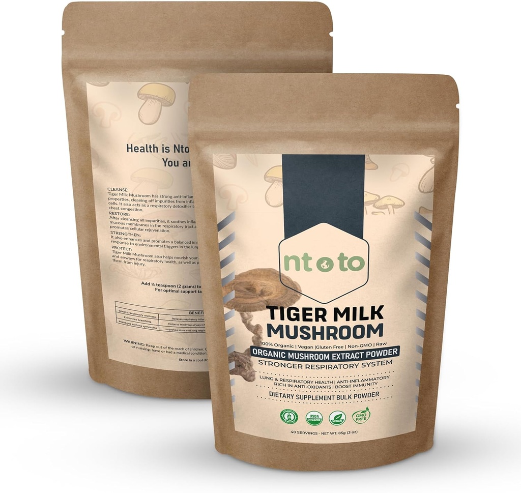 Tiger Milk Mushroom Supplement (Lignosus Rhinocerus) 3oz (85g) | Unterstützt Lunge & Respiratory Health - Kräuterextrakt - Non-GMO, Vegan, Organic | 40 Servietten