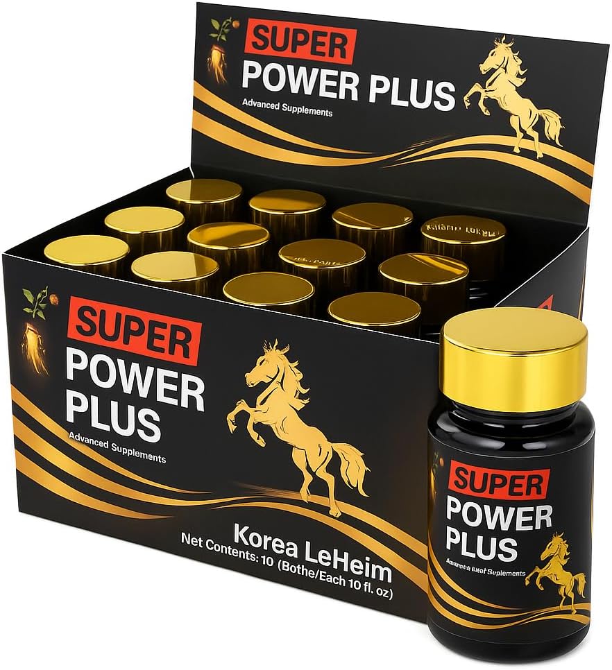 Elestoria Power Plus Super - 10 Bottles Super Power-Plus Botanical Blend Liquid Supplement (1 FL OZ) Korean Ginseng Extract Ginseng Supplement Natural Men Tonic Ginseng Root Korean Red Ginseng Drops