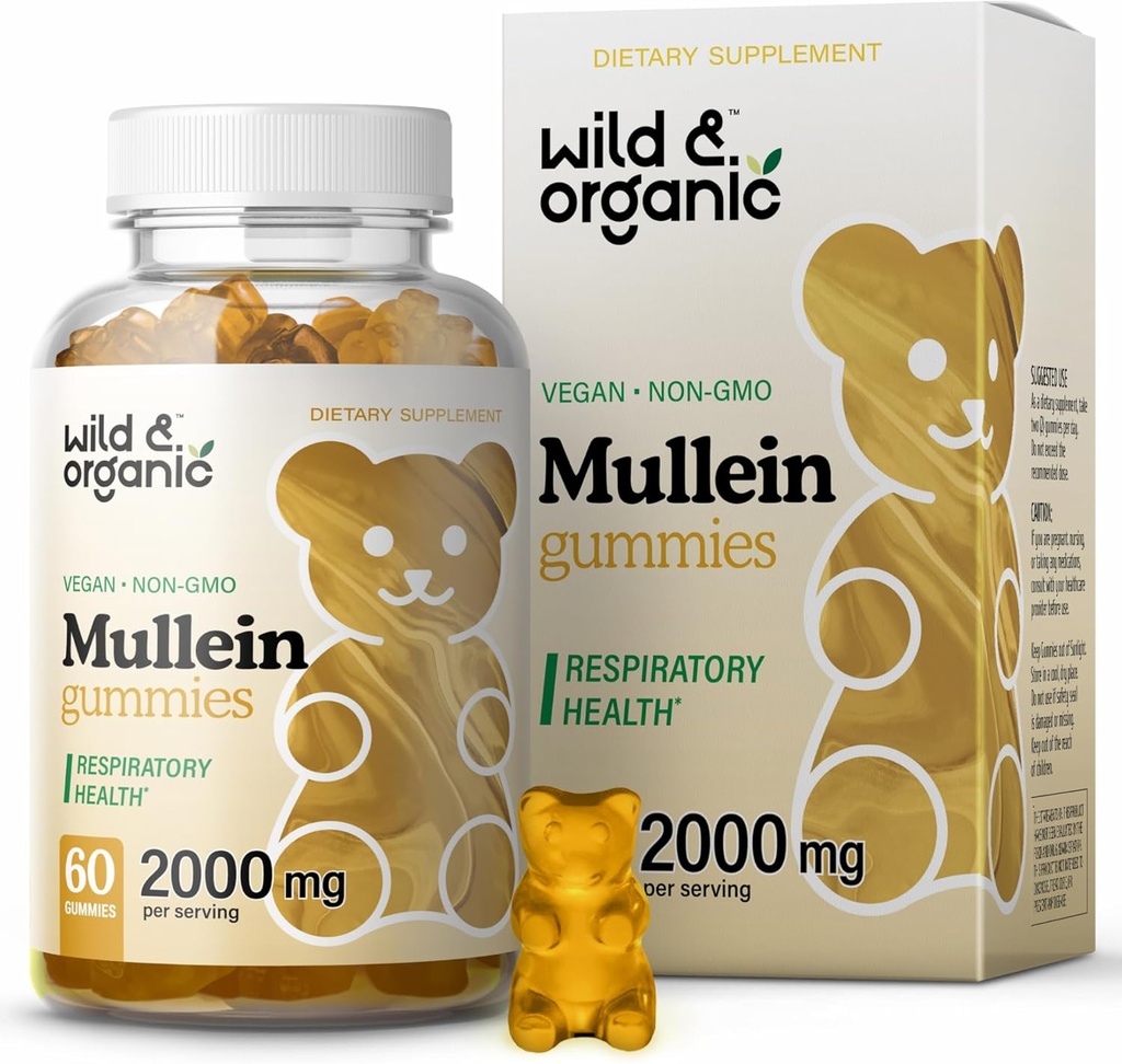 Wild " Organic Mullein Gummies for Lungs 2000mg - Lung Detox and Cleanse - Vegan Mullein Leaf Gummies for Immune Support - 60 Non-GMO Herbal Extract Chews
